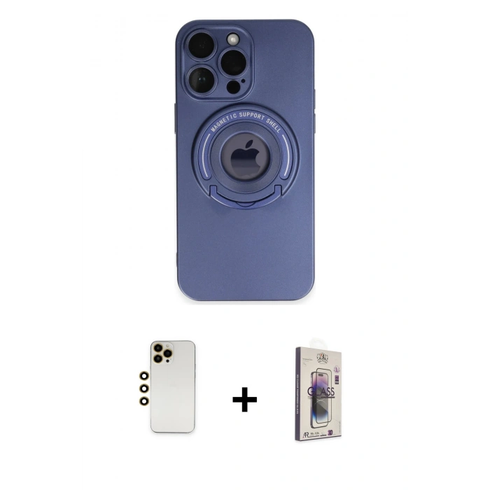 MARSİLYAN™- iPhone 13 Pro Max Kılıf Eksen Klasik Prime - Siyah Bilvis 3D Cam Ekran Koruyucu + Shine Kamera Lens - GD