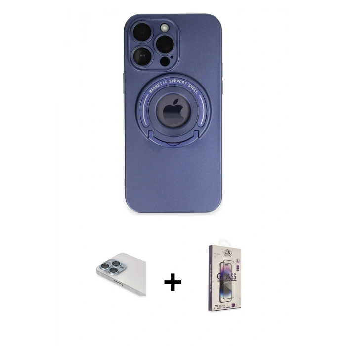MARSİLYAN™- iPhone 13 Pro Max Kılıf Eksen Klasik Prime - Siyah Bilvis 3D Cam Ekran Koruyucu + Sierra Blue Pers Alüminyum Kamera Lens