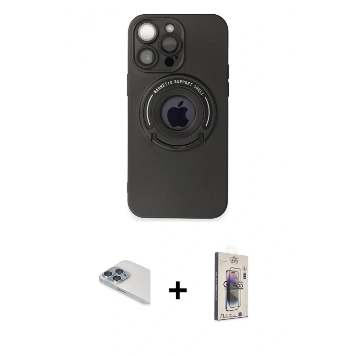 MARSİLYAN™- iPhone 13 Pro Max Kılıf Eksen Klasik Prime - Siyah Bilvis 3D Cam Ekran Koruyucu + Sierra Blue Pers Alüminyum Kamera Lens