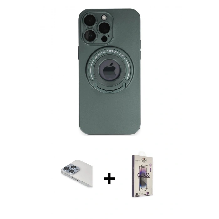 MARSİLYAN™- iPhone 13 Pro Max Kılıf Eksen Klasik Prime - Siyah Bilvis 3D Cam Ekran Koruyucu + Sierra Blue Pers Alüminyum Kamera Lens