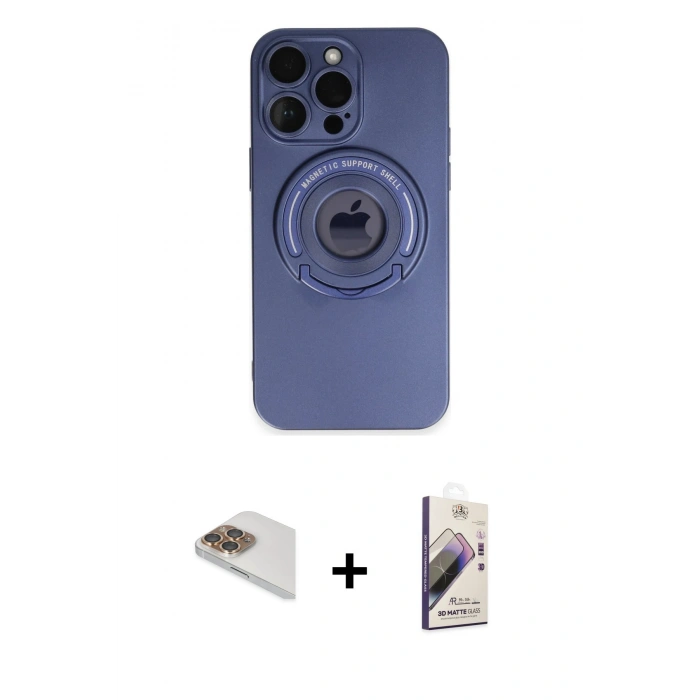 MARSİLYAN™- iPhone 13 Pro Max Kılıf Eksen Klasik Prime - Siyah Bilvis 3D Mat Cam Ekran Koruyucu + Pers Alüminyum Kamera Lens - GD