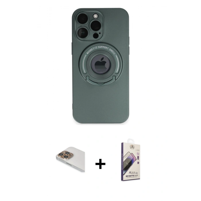 MARSİLYAN™- iPhone 13 Pro Max Kılıf Eksen Klasik Prime - Siyah Bilvis 3D Mat Cam Ekran Koruyucu + Pers Alüminyum Kamera Lens - GD