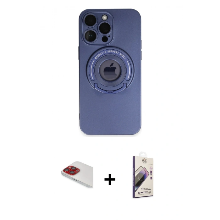 MARSİLYAN™- iPhone 13 Pro Max Kılıf Eksen Klasik Prime - Siyah Bilvis 3D Mat Cam Ekran Koruyucu + Pers Alüminyum Kamera Lens - KI
