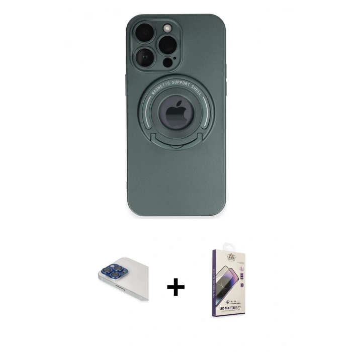 MARSİLYAN™- iPhone 13 Pro Max Kılıf Eksen Klasik Prime - Siyah Bilvis 3D Mat Cam Ekran Koruyucu + Pers Alüminyum Kamera Lens - LT
