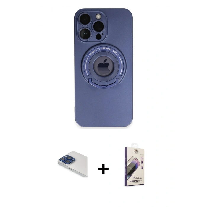 MARSİLYAN™- iPhone 13 Pro Max Kılıf Eksen Klasik Prime - Siyah Bilvis 3D Mat Cam Ekran Koruyucu + Pers Alüminyum Kamera Lens - LT