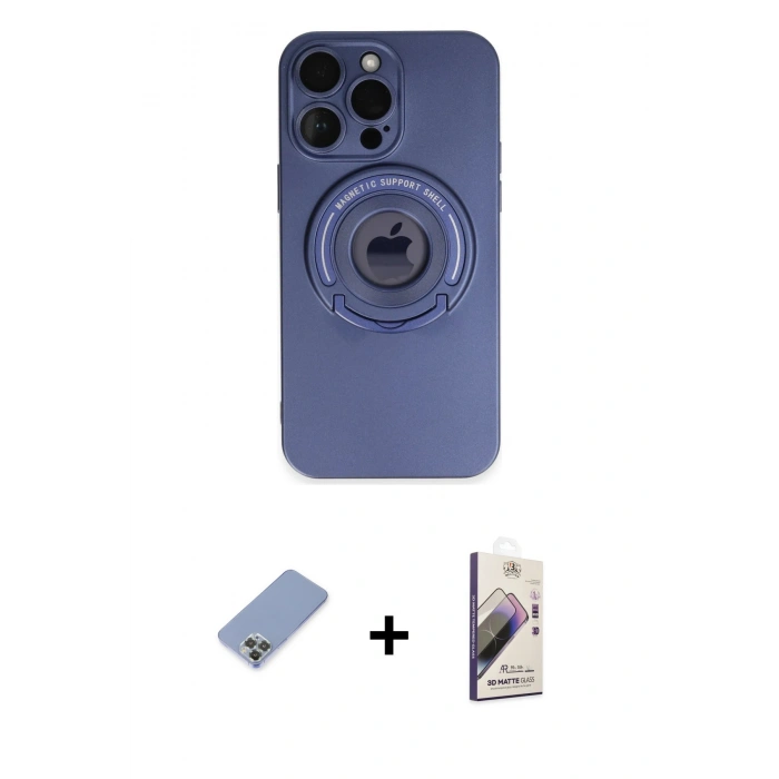MARSİLYAN™- iPhone 13 Pro Max Kılıf Eksen Klasik Prime - Siyah Bilvis 3D Mat Cam Ekran Koruyucu + Metal Kamera Lens Koruma Cam - KUYL