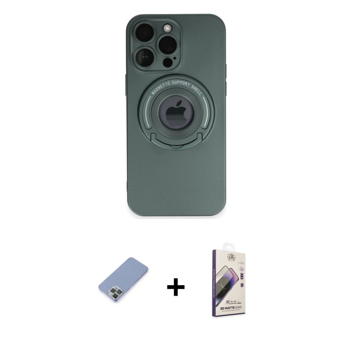 MARSİLYAN™- iPhone 13 Pro Max Kılıf Eksen Klasik Prime - Siyah Bilvis 3D Mat Cam Ekran Koruyucu + Metal Kamera Lens Koruma Cam - KUYL