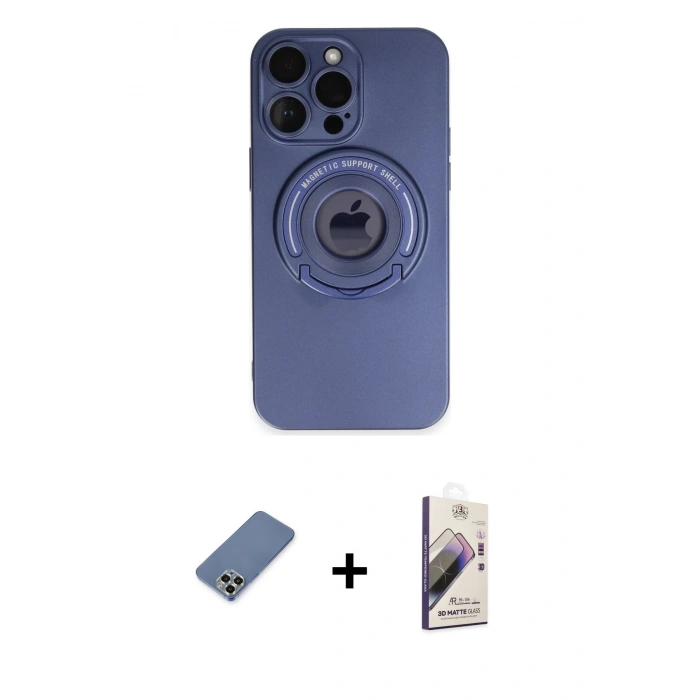 MARSİLYAN™- iPhone 13 Pro Max Kılıf Eksen Klasik Prime - Siyah Bilvis 3D Mat Cam Ekran Koruyucu + Metal Kamera Lens Koruma Cam - AKYL