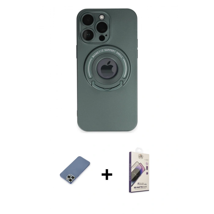MARSİLYAN™- iPhone 13 Pro Max Kılıf Eksen Klasik Prime - Siyah Bilvis 3D Mat Cam Ekran Koruyucu + Metal Kamera Lens Koruma Cam - AKYL