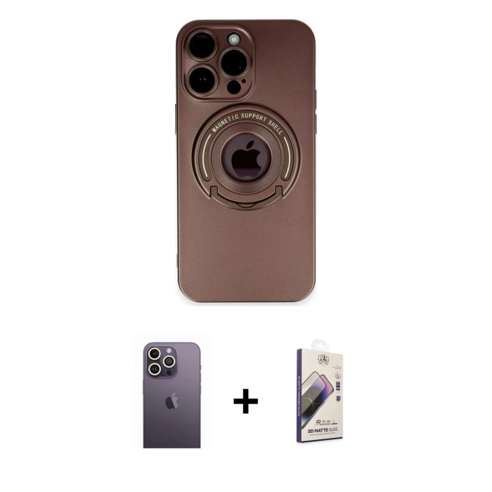 MARSİLYAN™- iPhone 13 Pro Max Kılıf Eksen Klasik Prime - Siyah Bilvis 3D Mat Cam Ekran Koruyucu + Neon Fosforlu Kamera Lens - BZ
