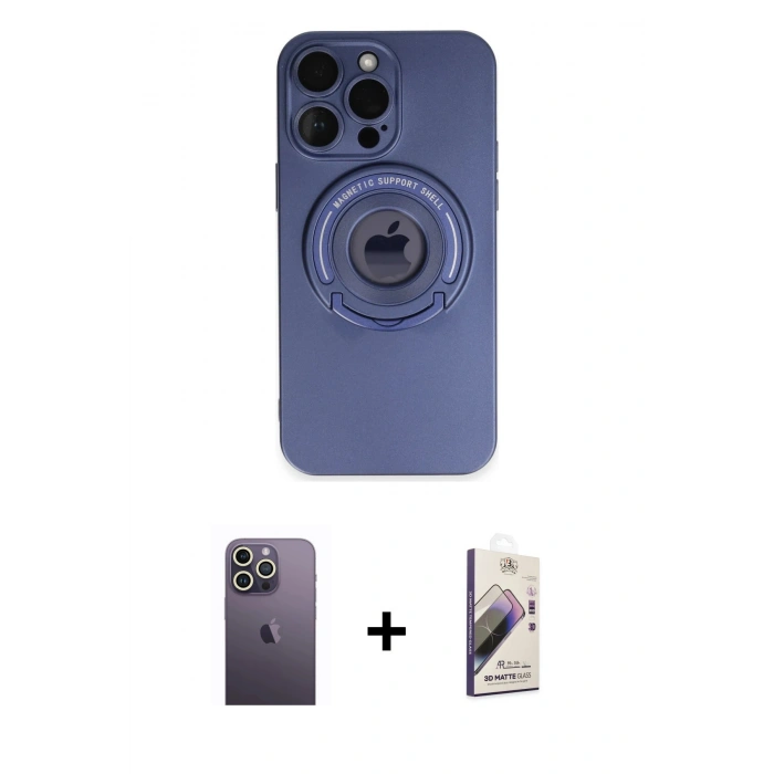 MARSİLYAN™- iPhone 13 Pro Max Kılıf Eksen Klasik Prime - Siyah Bilvis 3D Mat Cam Ekran Koruyucu + Neon Fosforlu Kamera Lens - BZ