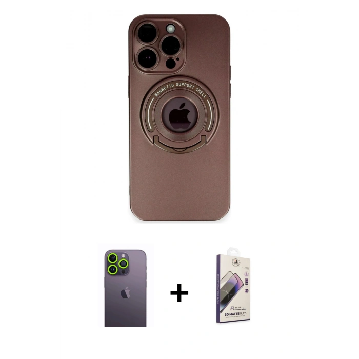 MARSİLYAN™- iPhone 13 Pro Max Kılıf Eksen Klasik Prime - Siyah Bilvis 3D Mat Cam Ekran Koruyucu + Neon Fosforlu Kamera Lens - YL