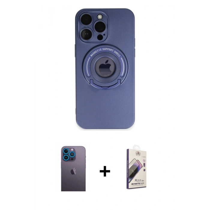MARSİLYAN™- iPhone 13 Pro Max Kılıf Eksen Klasik Prime - Siyah Bilvis 3D Mat Cam Ekran Koruyucu + Neon Fosforlu Kamera Lens - MI