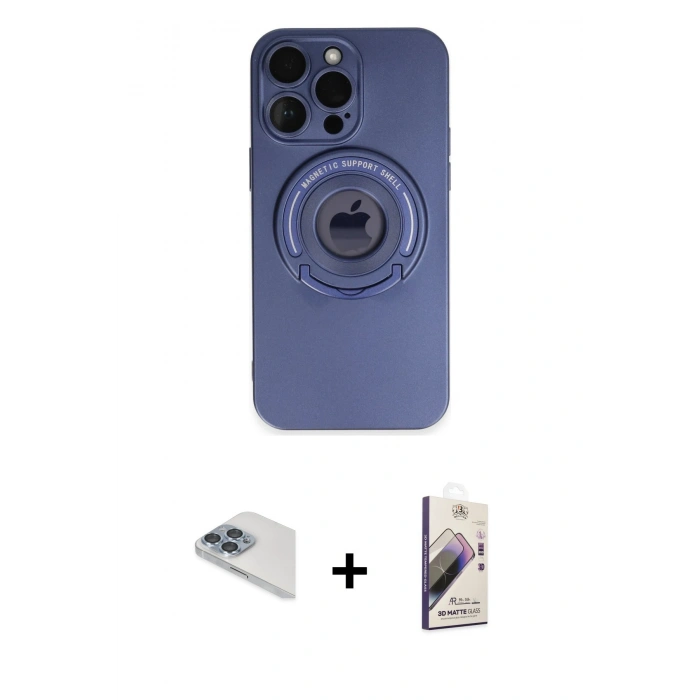 MARSİLYAN™- iPhone 13 Pro Max Kılıf Eksen Klasik Prime - Siyah Bilvis 3D Mat Cam Ekran Koruyucu + Pers Alüminyum Kamera Lens - SABE