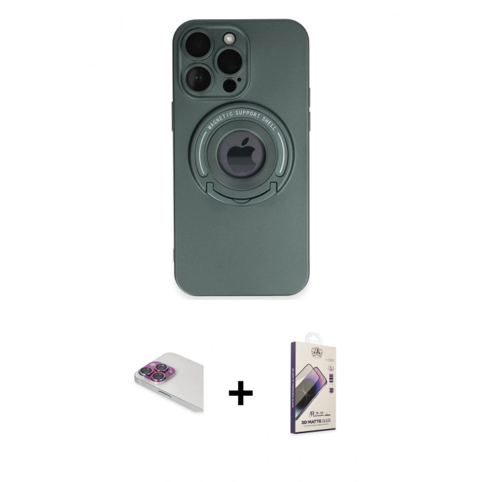 MARSİLYAN™- iPhone 13 Pro Max Kılıf Eksen Klasik Prime - Siyah Bilvis 3D Mat Cam Ekran Koruyucu + Pers Alüminyum Kamera Lens - GI