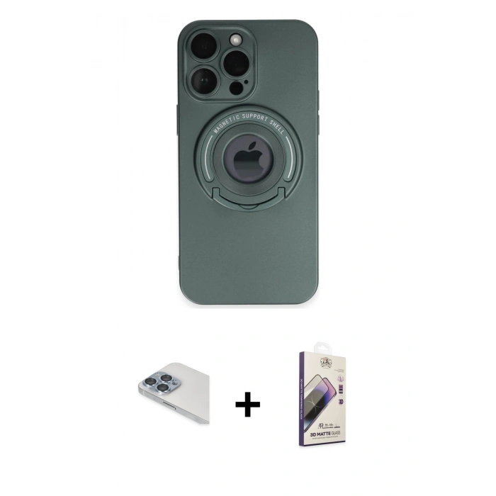 MARSİLYAN™- iPhone 13 Pro Max Kılıf Eksen Klasik Prime - Siyah Bilvis 3D Mat Cam Ekran Koruyucu + Pers Alüminyum Kamera Lens - SABE
