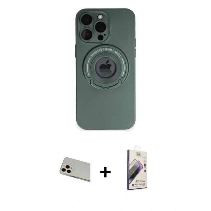 MARSİLYAN™- iPhone 13 Pro Max Kılıf Eksen Klasik Prime - Siyah Bilvis 3D Mat Cam Ekran Koruyucu + Rainbow Kamera Lens Koruma Cam - REGD