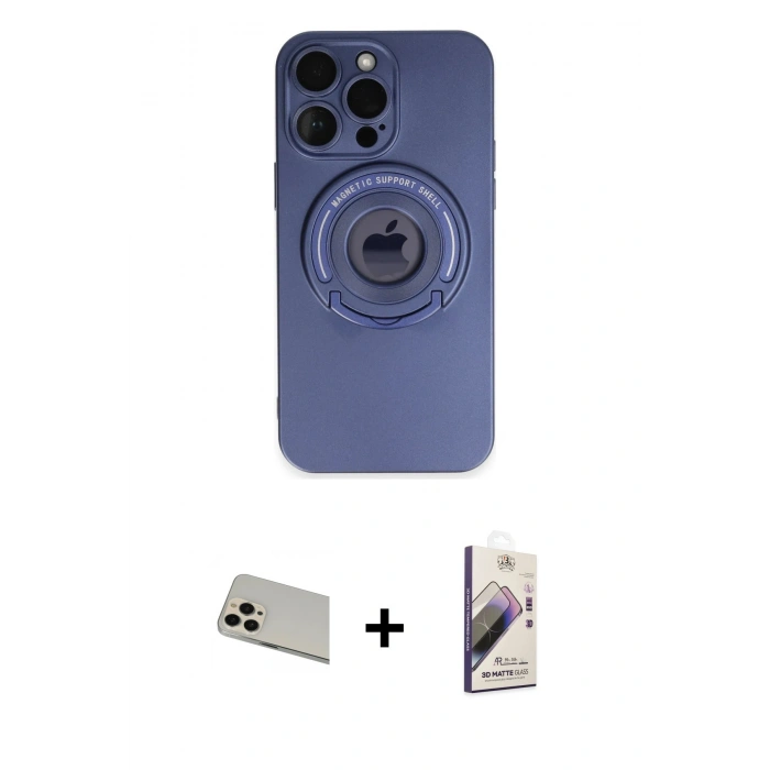 MARSİLYAN™- iPhone 13 Pro Max Kılıf Eksen Klasik Prime - Siyah Bilvis 3D Mat Cam Ekran Koruyucu + Rainbow Kamera Lens Koruma Cam - REGD