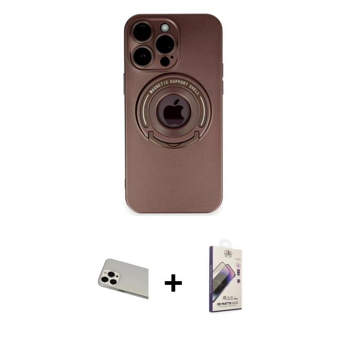 MARSİLYAN™- iPhone 13 Pro Max Kılıf Eksen Klasik Prime - Siyah Bilvis 3D Mat Cam Ekran Koruyucu + Rainbow Kamera Lens Koruma Cam - BZ