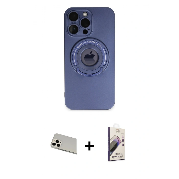 MARSİLYAN™- iPhone 13 Pro Max Kılıf Eksen Klasik Prime - Siyah Bilvis 3D Mat Cam Ekran Koruyucu + Rainbow Kamera Lens Koruma Cam - BZ