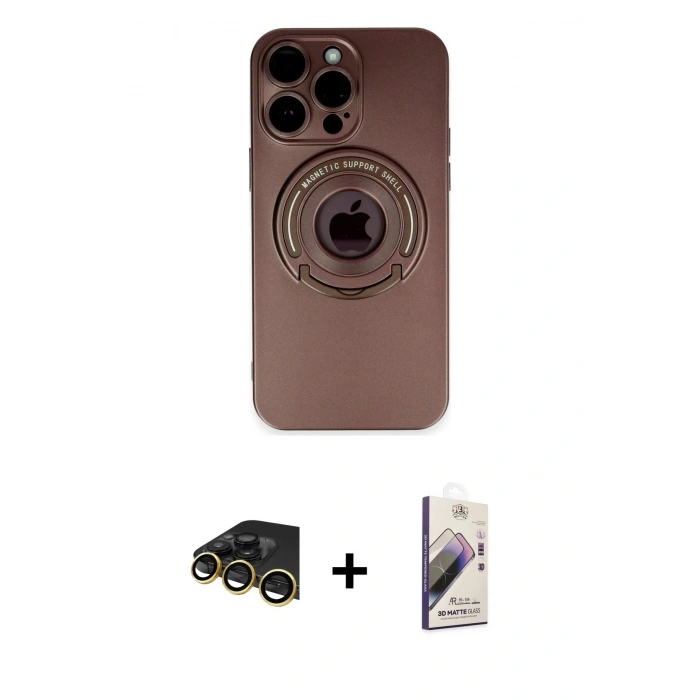 MARSİLYAN™- iPhone 13 Pro Max Kılıf Eksen Klasik Prime - Siyah Bilvis 3D Mat Cam Ekran Koruyucu + Raze Metal Kamera Lens - GD