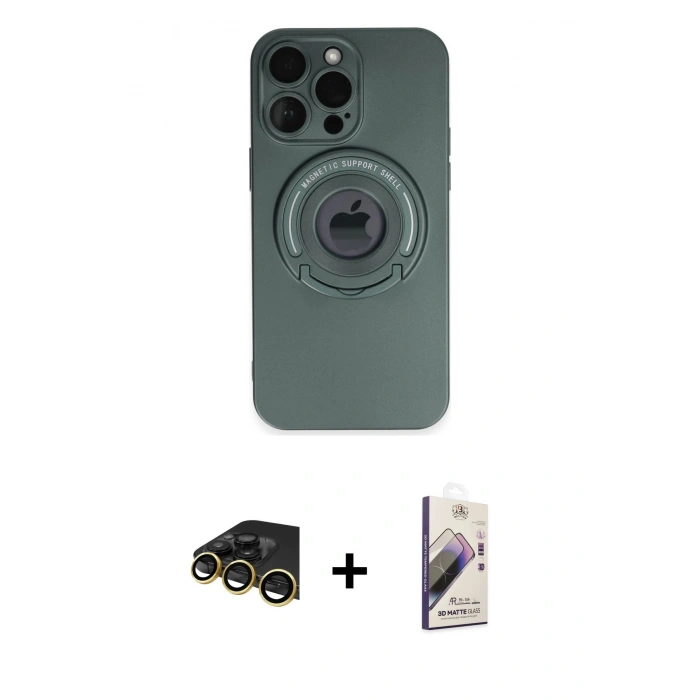 MARSİLYAN™- iPhone 13 Pro Max Kılıf Eksen Klasik Prime - Siyah Bilvis 3D Mat Cam Ekran Koruyucu + Raze Metal Kamera Lens - GD