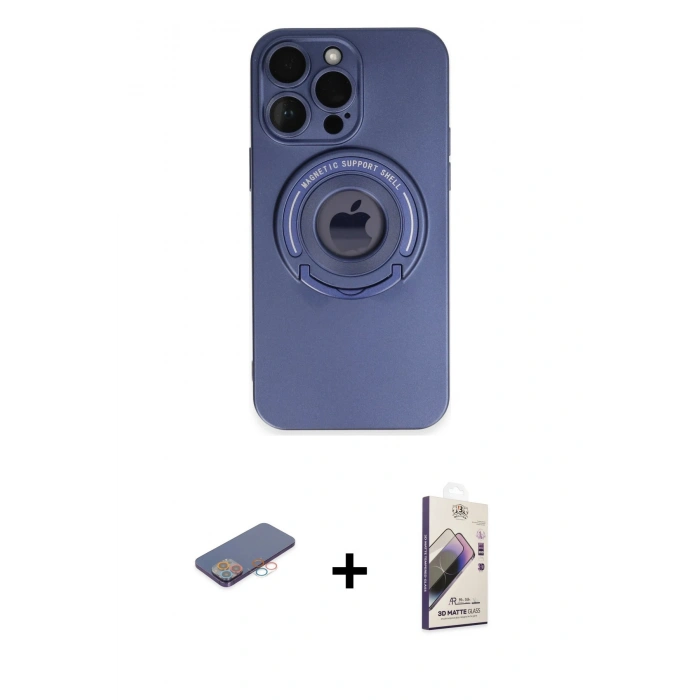 MARSİLYAN™- iPhone 13 Pro Max Kılıf Eksen Klasik Prime - Siyah Bilvis 3D Mat Cam Ekran Koruyucu + Renkli Kamera Lens Koruma Cam - PE