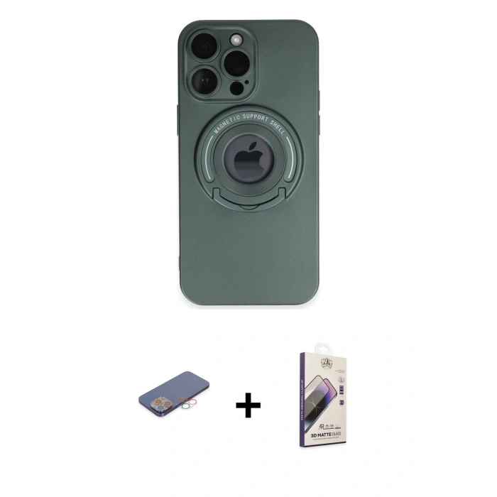 MARSİLYAN™- iPhone 13 Pro Max Kılıf Eksen Klasik Prime - Siyah Bilvis 3D Mat Cam Ekran Koruyucu + Renkli Kamera Lens Koruma Cam - PE