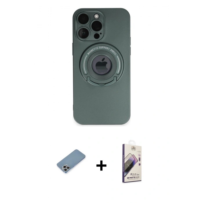 MARSİLYAN™- iPhone 13 Pro Max Kılıf Eksen Klasik Prime - Siyah Bilvis 3D Mat Cam Ekran Koruyucu + Shine Kamera Lens Koruma Cam - GI