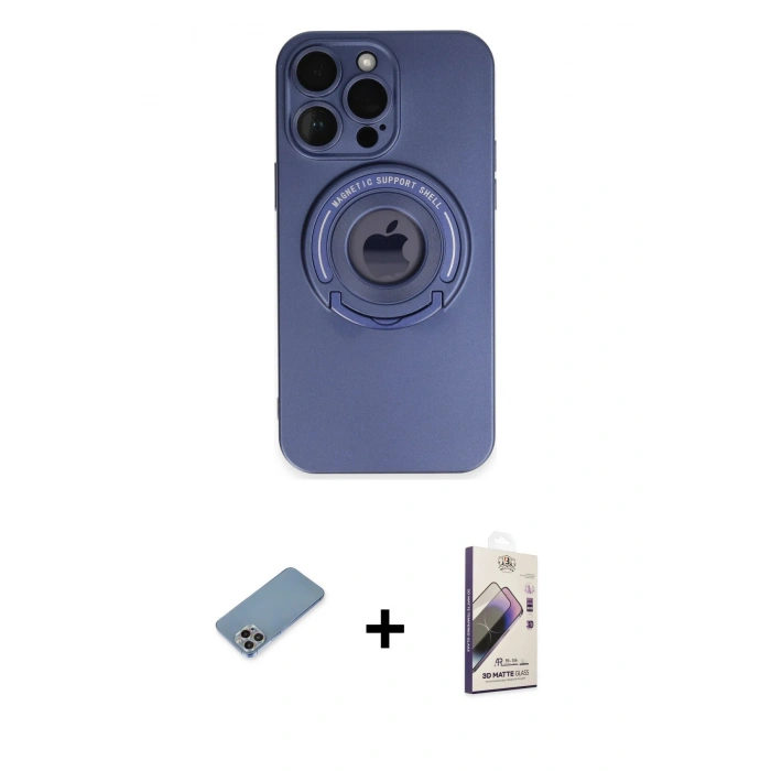 MARSİLYAN™- iPhone 13 Pro Max Kılıf Eksen Klasik Prime - Siyah Bilvis 3D Mat Cam Ekran Koruyucu + Shine Kamera Lens Koruma Cam - GI