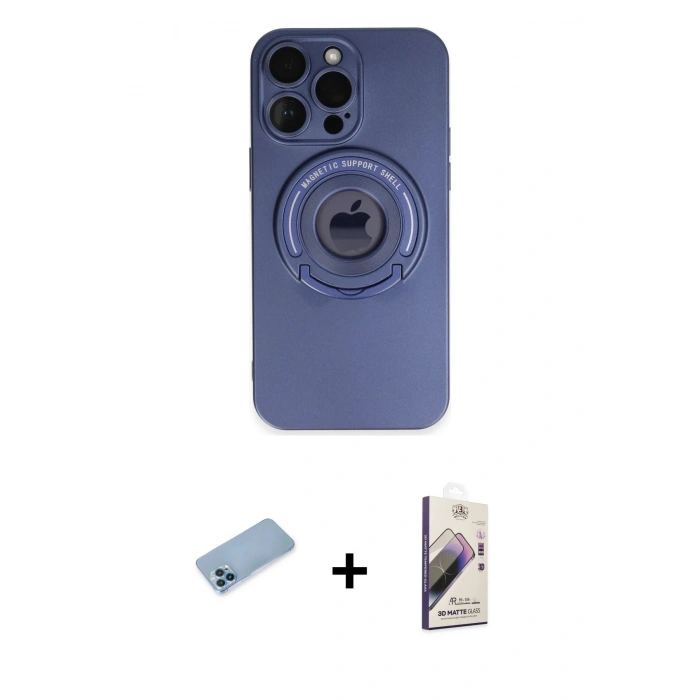 MARSİLYAN™- iPhone 13 Pro Max Kılıf Eksen Klasik Prime - Siyah Bilvis 3D Mat Cam Ekran Koruyucu + Shine Kamera Lens Koruma Cam - MI