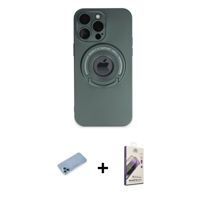 MARSİLYAN™- iPhone 13 Pro Max Kılıf Eksen Klasik Prime - Siyah Bilvis 3D Mat Cam Ekran Koruyucu + Shine Kamera Lens Koruma Cam - MI