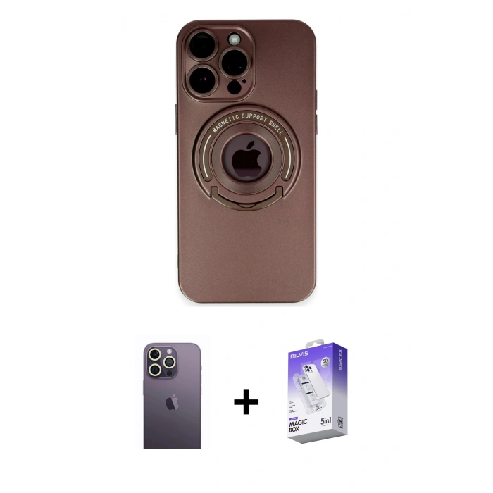 MARSİLYAN™- iPhone 13 Pro Max Kılıf Eksen Klasik Prime - Siyah Bilvis 5in1 3D Magic Cam Ekran Koruyucu + Beyaz Neon Fosforlu Kamera Lens
