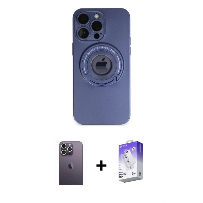 MARSİLYAN™- iPhone 13 Pro Max Kılıf Eksen Klasik Prime - Siyah Bilvis 5in1 3D Magic Cam Ekran Koruyucu + Beyaz Neon Fosforlu Kamera Lens