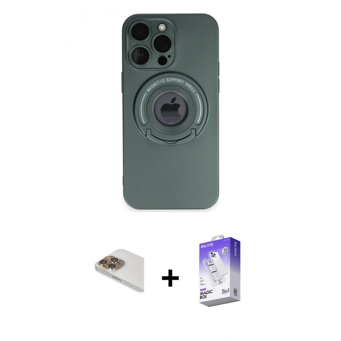 MARSİLYAN™- iPhone 13 Pro Max Kılıf Eksen Klasik Prime - Siyah Bilvis 5in1 3D Magic Cam Ekran Koruyucu + Pers Alüminyum Kamera Lens - GD