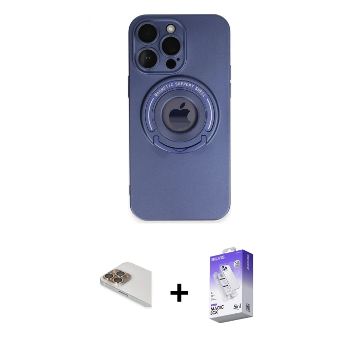 MARSİLYAN™- iPhone 13 Pro Max Kılıf Eksen Klasik Prime - Siyah Bilvis 5in1 3D Magic Cam Ekran Koruyucu + Pers Alüminyum Kamera Lens - GD
