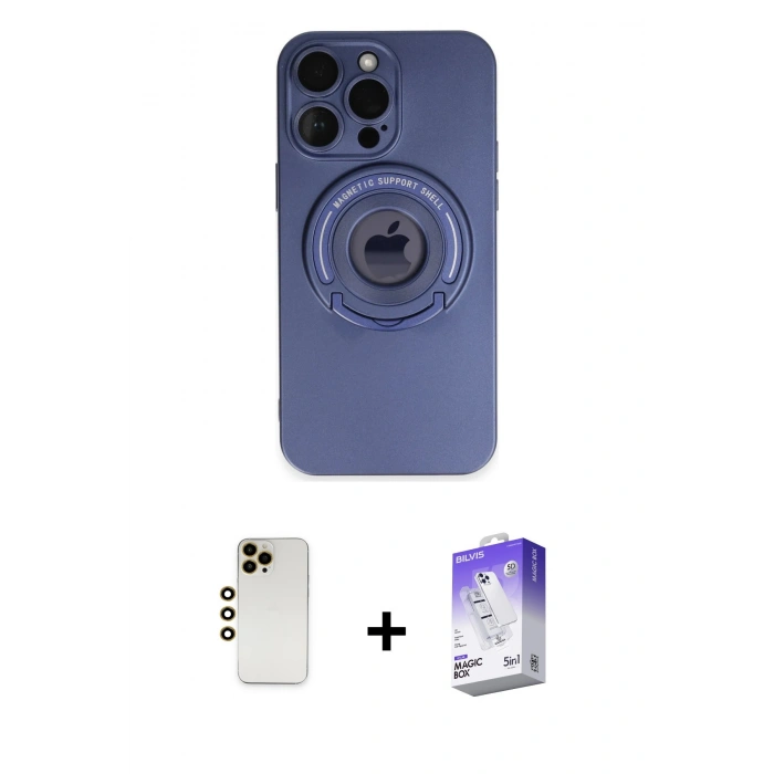MARSİLYAN™- iPhone 13 Pro Max Kılıf Eksen Klasik Prime - Siyah Bilvis 5in1 3D Magic Cam Ekran Koruyucu + Shine Kamera Lens - GD