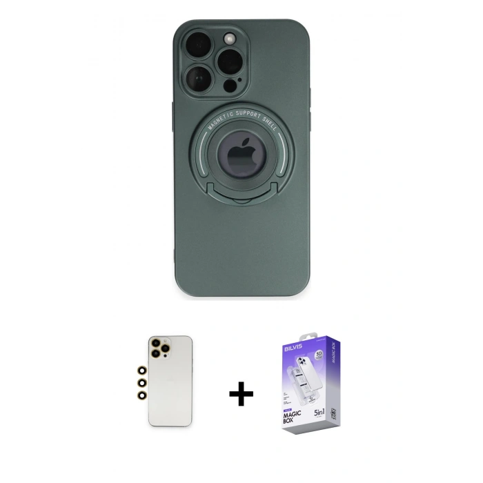 MARSİLYAN™- iPhone 13 Pro Max Kılıf Eksen Klasik Prime - Siyah Bilvis 5in1 3D Magic Cam Ekran Koruyucu + Shine Kamera Lens - GD