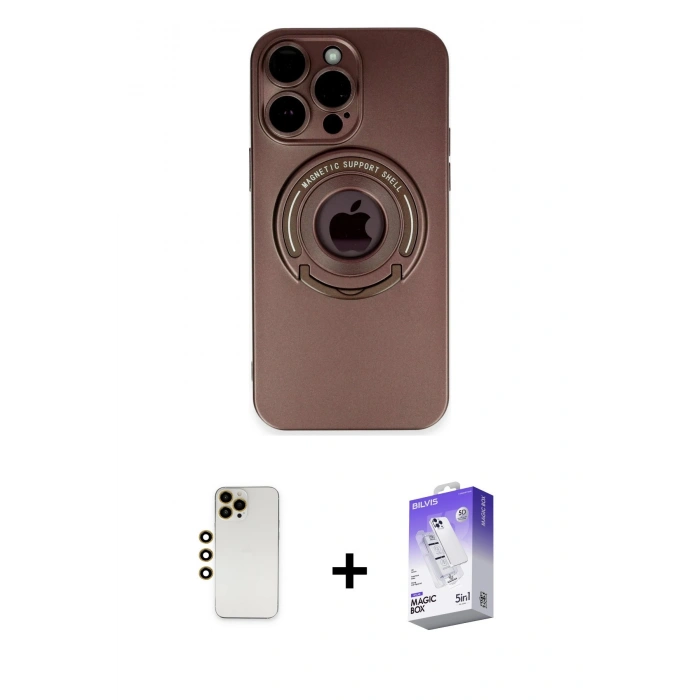 MARSİLYAN™- iPhone 13 Pro Max Kılıf Eksen Klasik Prime - Siyah Bilvis 5in1 3D Magic Cam Ekran Koruyucu + Shine Kamera Lens - GD