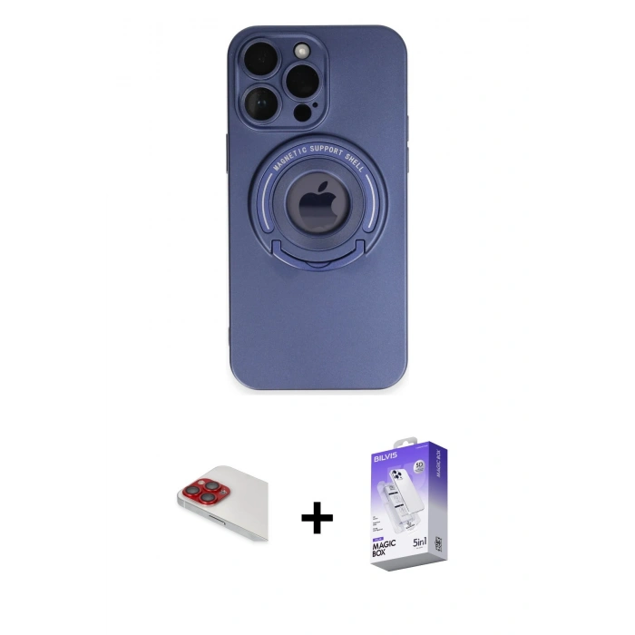 MARSİLYAN™- iPhone 13 Pro Max Kılıf Eksen Klasik Prime - Siyah Bilvis 5in1 3D Magic Cam Ekran Koruyucu + Pers Alüminyum Kamera Lens - KI