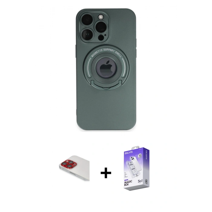 MARSİLYAN™- iPhone 13 Pro Max Kılıf Eksen Klasik Prime - Siyah Bilvis 5in1 3D Magic Cam Ekran Koruyucu + Pers Alüminyum Kamera Lens - KI
