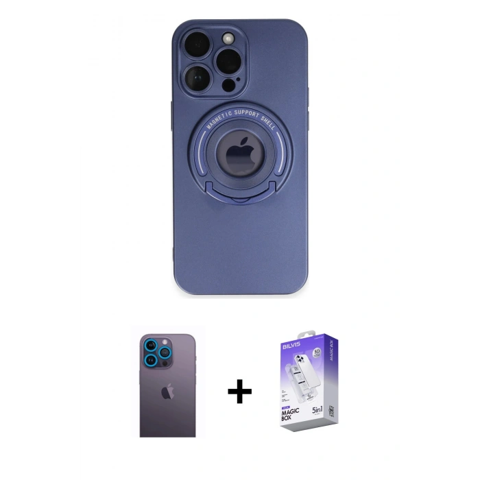 MARSİLYAN™- iPhone 13 Pro Max Kılıf Eksen Klasik Prime - Siyah Bilvis 5in1 3D Magic Cam Ekran Koruyucu + Neon Fosforlu Kamera Lens - MI