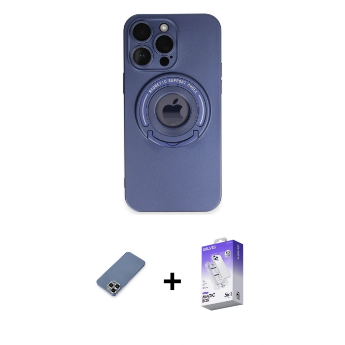 MARSİLYAN™- iPhone 13 Pro Max Kılıf Eksen Klasik Prime - Siyah Bilvis 5in1 3D Magic Cam Ekran Koruyucu + Metal Kamera Lens Koruma Cam - AKYL