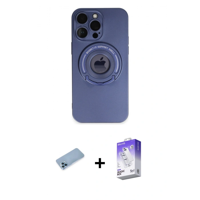 MARSİLYAN™- iPhone 13 Pro Max Kılıf Eksen Klasik Prime - Siyah Bilvis 5in1 3D Magic Cam Ekran Koruyucu + Mavi Shine Kamera Lens Koruma Cam