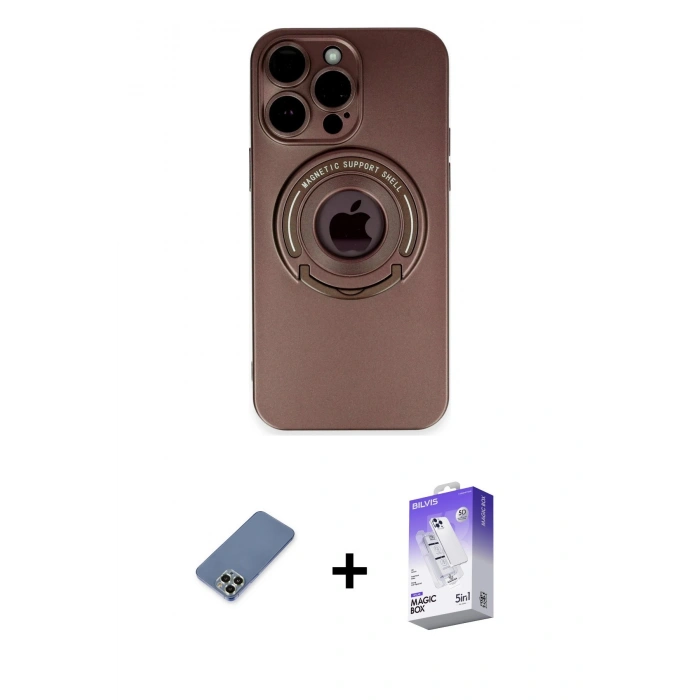 MARSİLYAN™- iPhone 13 Pro Max Kılıf Eksen Klasik Prime - Siyah Bilvis 5in1 3D Magic Cam Ekran Koruyucu + Metal Kamera Lens Koruma Cam - AKYL