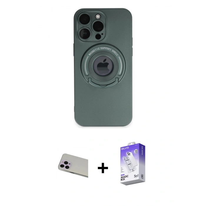 MARSİLYAN™- iPhone 13 Pro Max Kılıf Eksen Klasik Prime - Siyah Bilvis 5in1 3D Magic Cam Ekran Koruyucu + Rainbow Kamera Lens Koruma Cam - MR