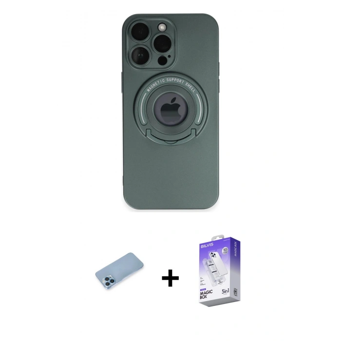 MARSİLYAN™- iPhone 13 Pro Max Kılıf Eksen Klasik Prime - Siyah Bilvis 5in1 3D Magic Cam Ekran Koruyucu + Mavi Shine Kamera Lens Koruma Cam