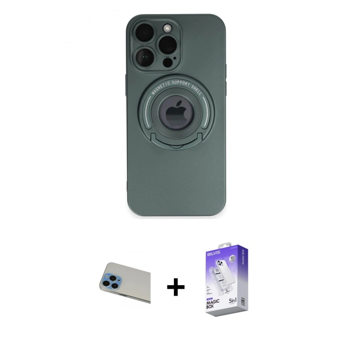 MARSİLYAN™- iPhone 13 Pro Max Kılıf Eksen Klasik Prime - Siyah Bilvis 5in1 3D Magic Cam Ekran Koruyucu + Rainbow Kamera Lens Koruma Cam - MI