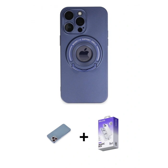 MARSİLYAN™- iPhone 13 Pro Max Kılıf Eksen Klasik Prime - Siyah Bilvis 5in1 3D Magic Cam Ekran Koruyucu + Pembe Shine Kamera Lens Koruma Cam