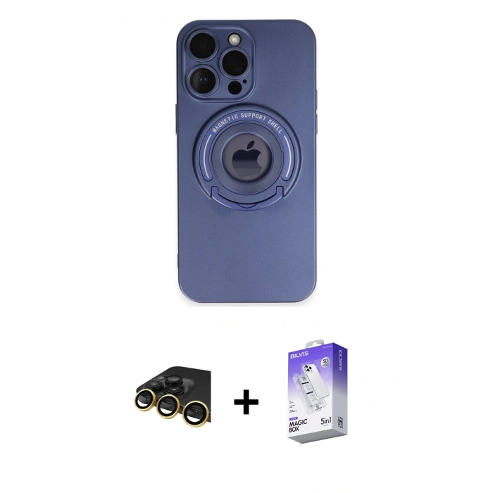 MARSİLYAN™- iPhone 13 Pro Max Kılıf Eksen Klasik Prime - Siyah Bilvis 5in1 3D Magic Cam Ekran Koruyucu + Raze Metal Kamera Lens - GD